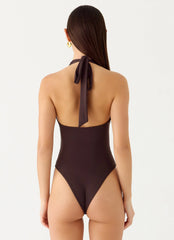 Set The Scene Halter Bodysuit - Chocolate