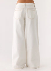 Neo Low Rise Wide Leg Denim Jeans - Ivory